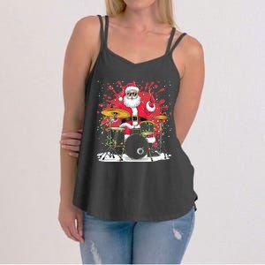 Christmas Drummer Funny Santa Claus On Drums Women's Strappy Tank