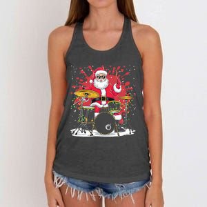 Christmas Drummer Funny Santa Claus On Drums Women's Knotted Racerback Tank