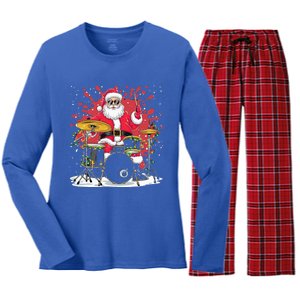 Christmas Drummer Funny Santa Claus On Drums Women's Long Sleeve Flannel Pajama Set 