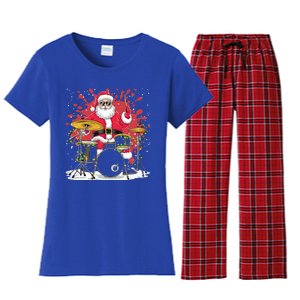 Christmas Drummer Funny Santa Claus On Drums Women's Flannel Pajama Set