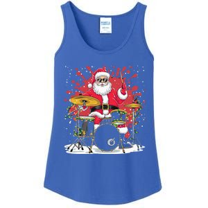 Christmas Drummer Funny Santa Claus On Drums Ladies Essential Tank