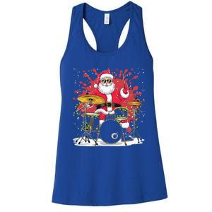 Christmas Drummer Funny Santa Claus On Drums Women's Racerback Tank