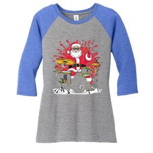 Christmas Drummer Funny Santa Claus On Drums Women's Tri-Blend 3/4-Sleeve Raglan Shirt