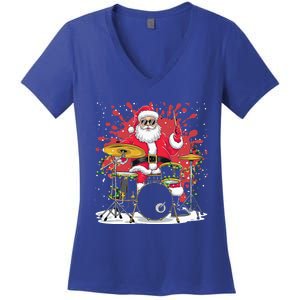 Christmas Drummer Funny Santa Claus On Drums Women's V-Neck T-Shirt