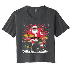 Christmas Drummer Funny Santa Claus On Drums Women's Crop Top Tee