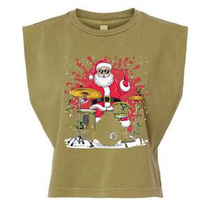 Christmas Drummer Funny Santa Claus On Drums Garment-Dyed Women's Muscle Tee