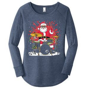 Christmas Drummer Funny Santa Claus On Drums Women's Perfect Tri Tunic Long Sleeve Shirt