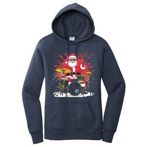 Christmas Drummer Funny Santa Claus On Drums Women's Pullover Hoodie