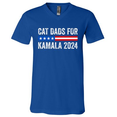 Cat Dads For Kamala Funny Cat Owner 2024 V-Neck T-Shirt