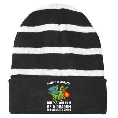 Cool Dragon For Boy Mythical Dragon Lovers Striped Beanie with Solid Band