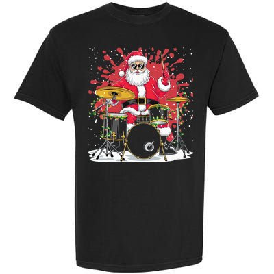 Christmas Drummer Funny Santa Claus On Drums For Music Lover Garment-Dyed Heavyweight T-Shirt