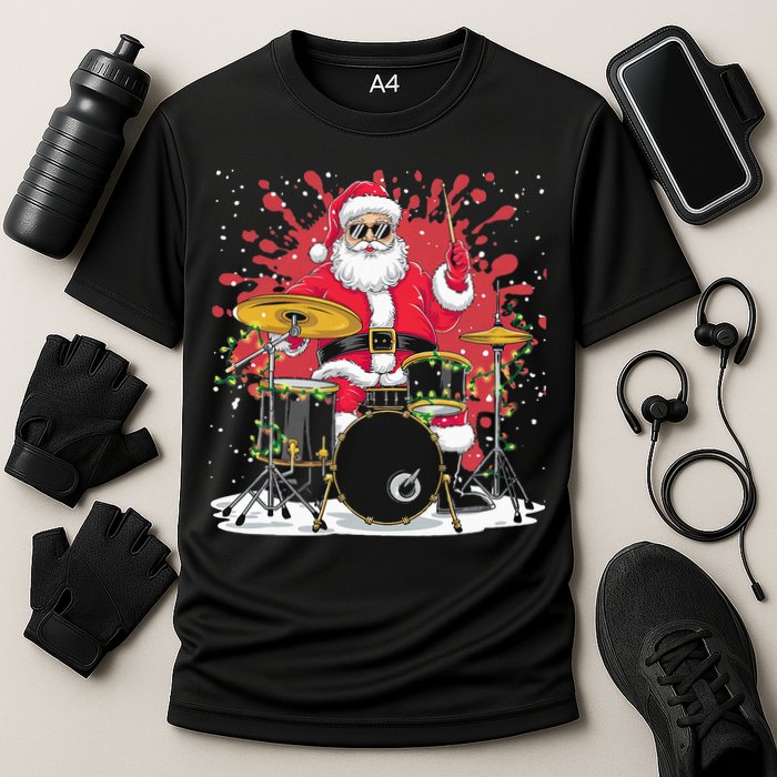 Christmas Drummer Funny Santa Claus On Drums For Music Lover Cooling Performance Crew T-Shirt