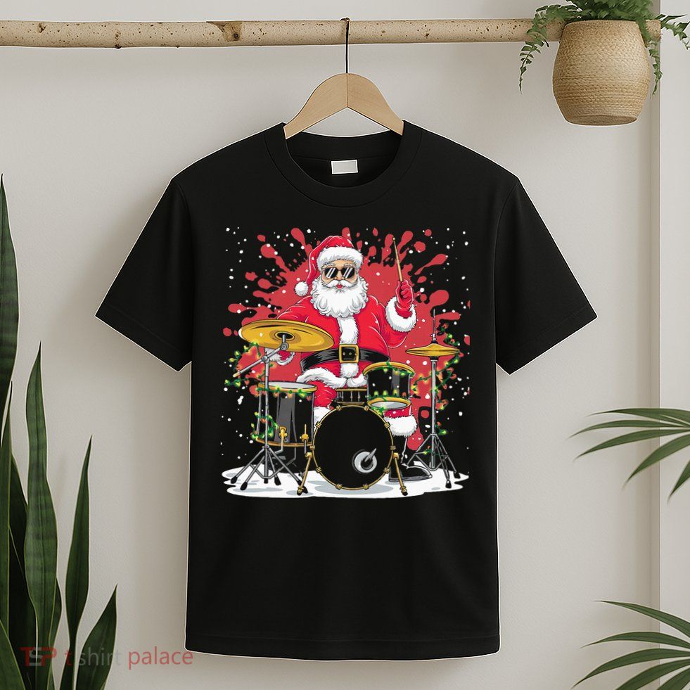 Christmas Drummer Funny Santa Claus On Drums For Music Lover T-Shirt