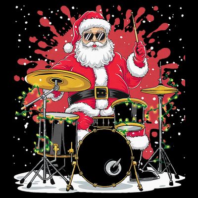 Christmas Drummer Funny Santa Claus On Drums For Music Lover T-Shirt