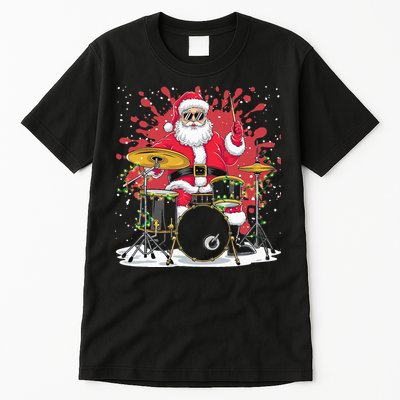 Christmas Drummer Funny Santa Claus On Drums For Music Lover Tall T-Shirt