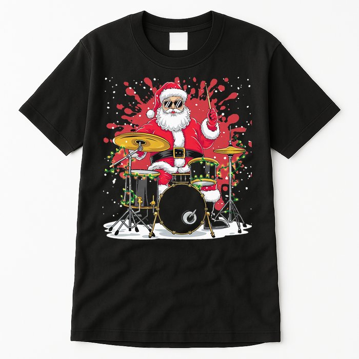Christmas Drummer Funny Santa Claus On Drums For Music Lover Tall T-Shirt
