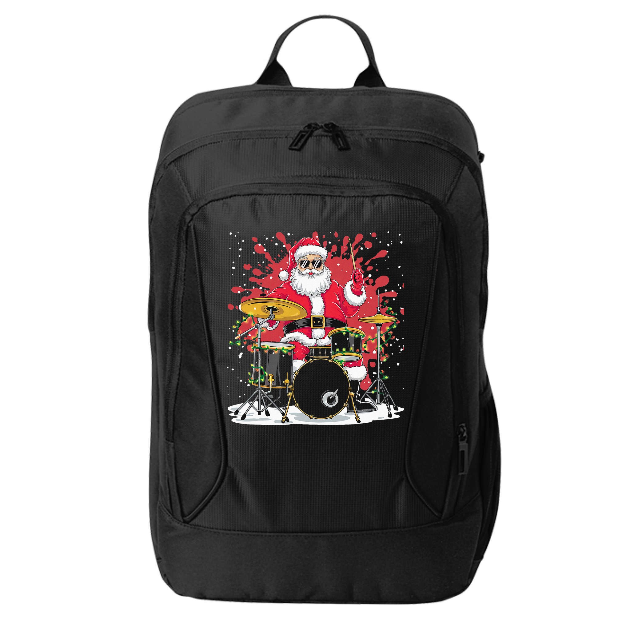 Christmas Drummer Funny Santa Claus On Drums For Music Lover City Backpack