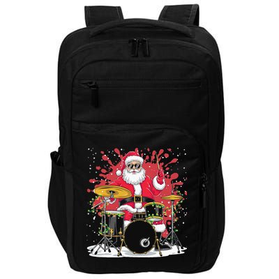 Christmas Drummer Funny Santa Claus On Drums For Music Lover Impact Tech Backpack