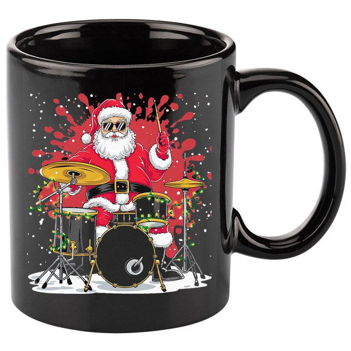 Christmas Drummer Funny Santa Claus On Drums For Music Lover 11oz C Handle Ceramic Mug