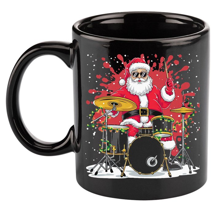 Christmas Drummer Funny Santa Claus On Drums For Music Lover 11oz C Handle Ceramic Mug