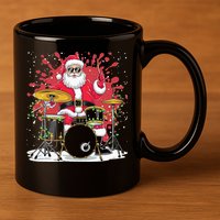 Christmas Drummer Funny Santa Claus On Drums For Music Lover 11oz C Handle Ceramic Mug