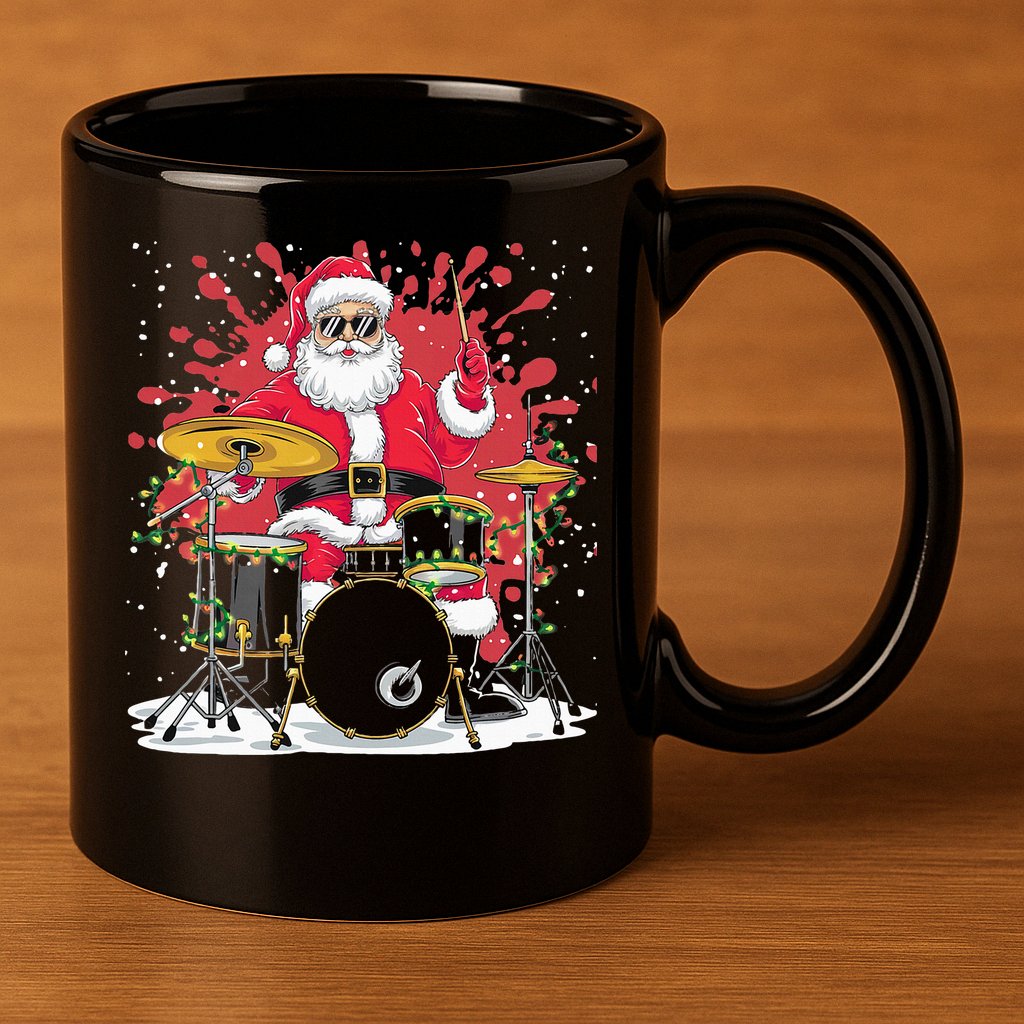 Christmas Drummer Funny Santa Claus On Drums For Music Lover 11oz C Handle Ceramic Mug