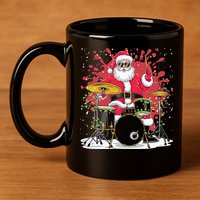Christmas Drummer Funny Santa Claus On Drums For Music Lover 11oz C Handle Ceramic Mug