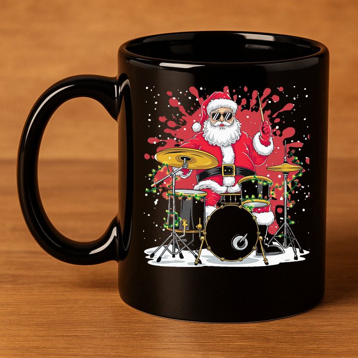 Christmas Drummer Funny Santa Claus On Drums For Music Lover 11oz C Handle Ceramic Mug