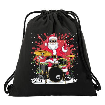 Christmas Drummer Funny Santa Claus On Drums For Music Lover Drawstring Bag
