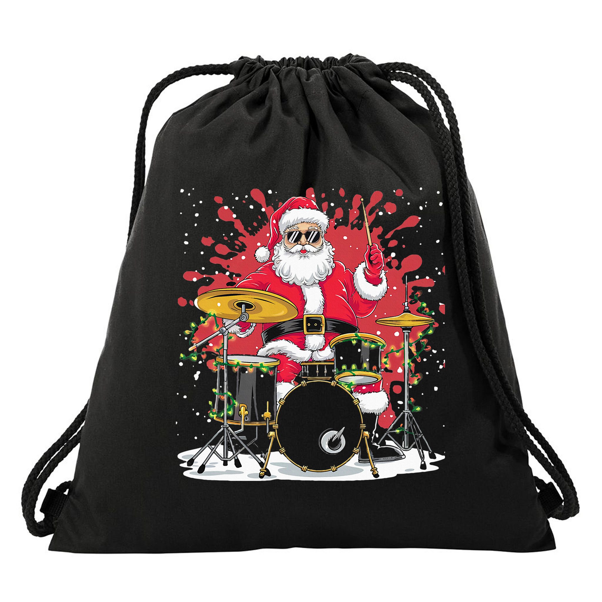 Christmas Drummer Funny Santa Claus On Drums For Music Lover Drawstring Bag