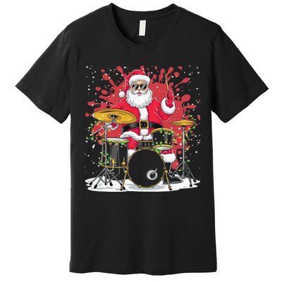 Christmas Drummer Funny Santa Claus On Drums For Music Lover Premium T-Shirt