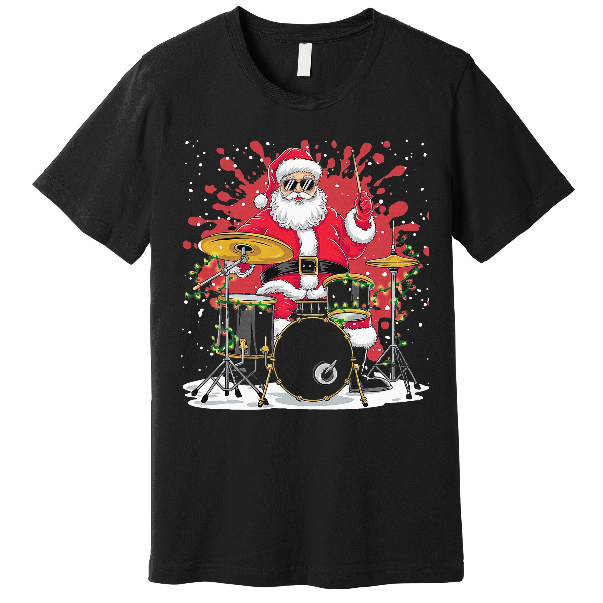 Christmas Drummer Funny Santa Claus On Drums For Music Lover Premium T-Shirt
