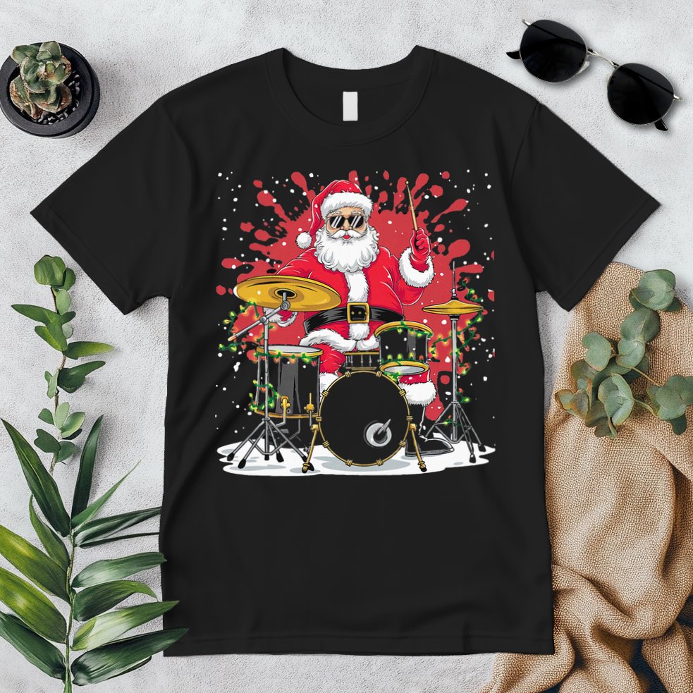 Christmas Drummer Funny Santa Claus On Drums For Music Lover Premium T-Shirt