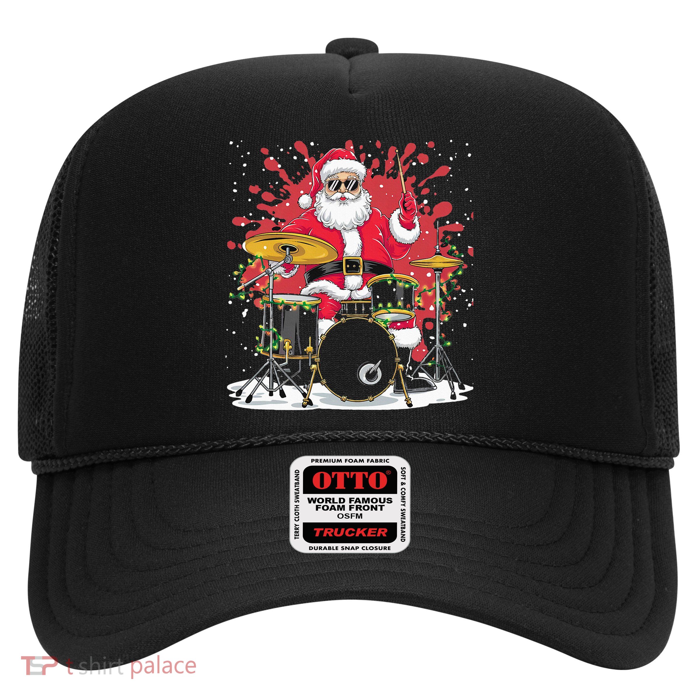 Christmas Drummer Funny Santa Claus On Drums For Music Lover Trucker Hat