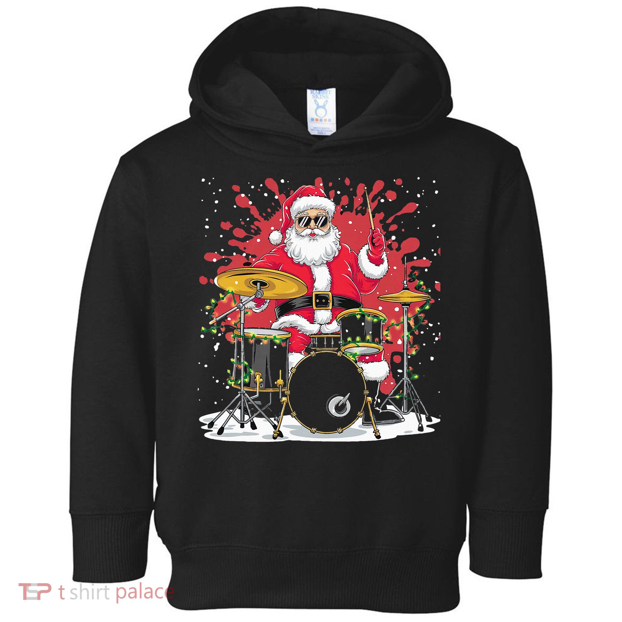 Christmas Drummer Funny Santa Claus On Drums For Music Lover Toddler Hoodie