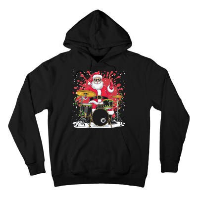 Christmas Drummer Funny Santa Claus On Drums For Music Lover Tall Hoodie