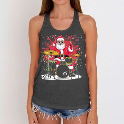 Christmas Drummer Funny Santa Claus On Drums For Music Lover Women's Knotted Racerback Tank