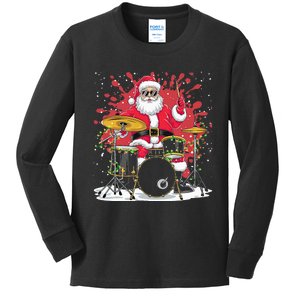 Christmas Drummer Funny Santa Claus On Drums For Music Lover Kids Long Sleeve Shirt