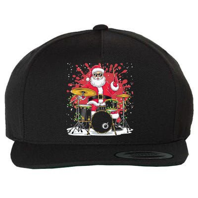 Christmas Drummer Funny Santa Claus On Drums For Music Lover Wool Snapback Cap