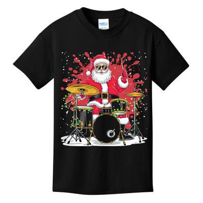Christmas Drummer Funny Santa Claus On Drums For Music Lover Kids T-Shirt