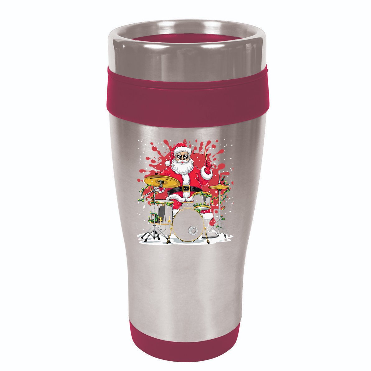 Christmas Drummer Funny Santa Claus On Drums For Music Lover 16oz Travel Tumbler