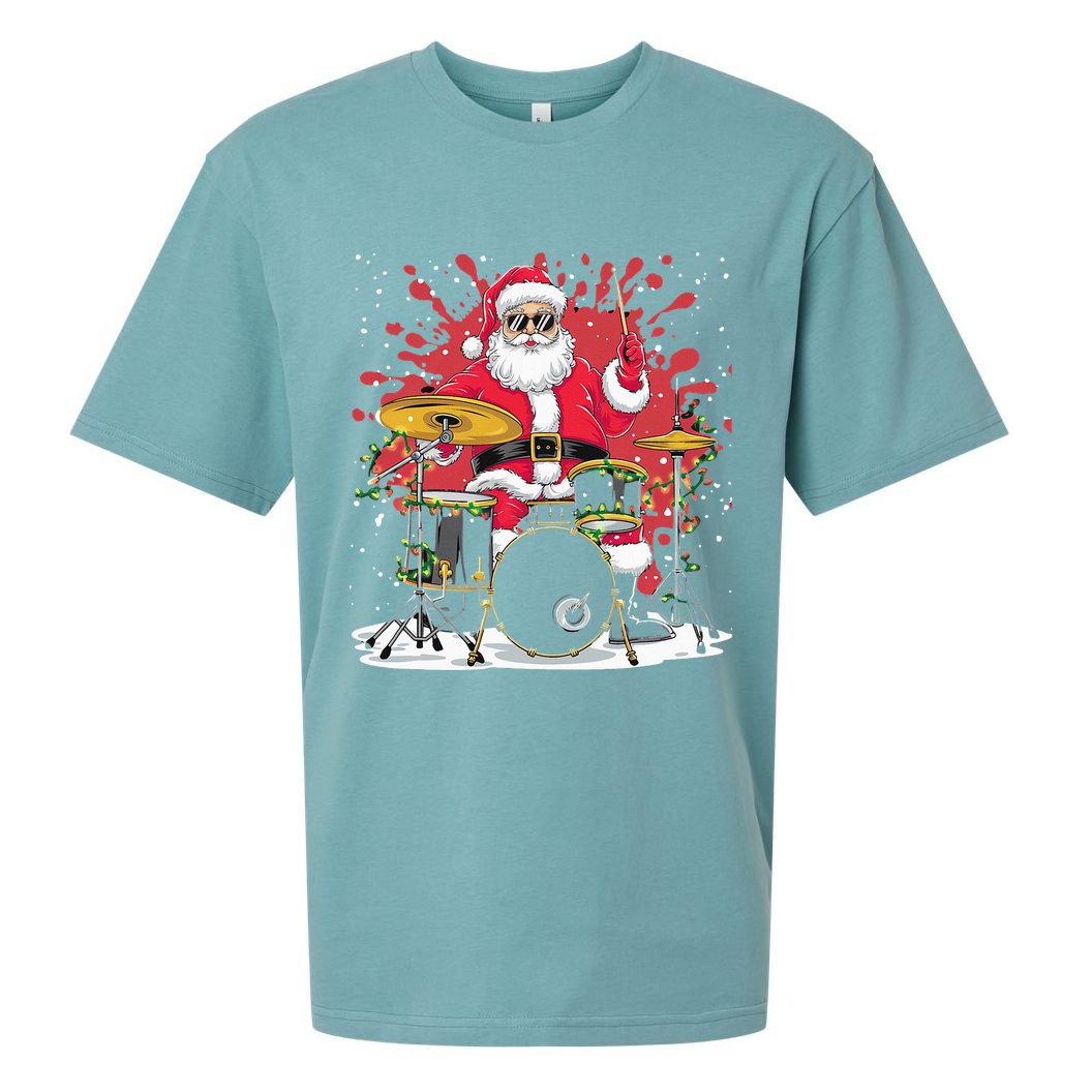 Christmas Drummer Funny Santa Claus On Drums For Music Lover Sueded Cloud Jersey T-Shirt
