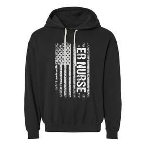 Classic Distressed Flag For Emergency Room ER Nurses Garment-Dyed Fleece Hoodie