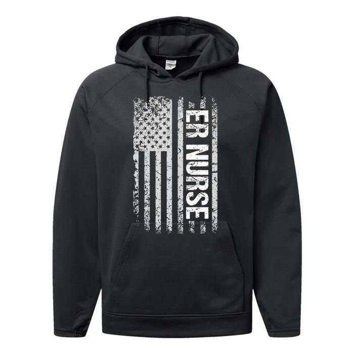 Classic Distressed Flag For Emergency Room ER Nurses Performance Fleece Hoodie