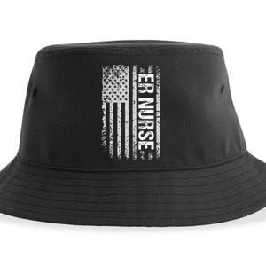 Classic Distressed Flag For Emergency Room ER Nurses Sustainable Bucket Hat