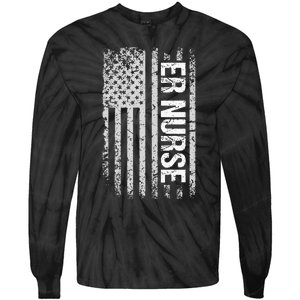 Classic Distressed Flag For Emergency Room ER Nurses Tie-Dye Long Sleeve Shirt