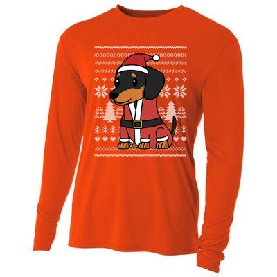 Cartoon Dachshund Funny Dog Christmas Gift Cooling Performance Long Sleeve Crew