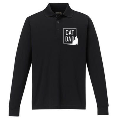 Cat Dad Funny Cat Owner Father Performance Long Sleeve Polo