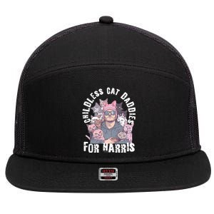 Cat Daddies For Harris Vote Hat Feminist Cat Dad 7 Panel Mesh Trucker Snapback Hat