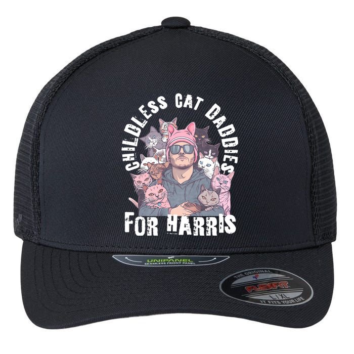 Cat Daddies For Harris Vote Hat Feminist Cat Dad Flexfit Unipanel Trucker Cap